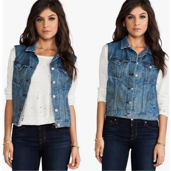 Rag & Bone medium indigo 100% cotton denim jean vest metal buttons size small - Picture 1 of 11
